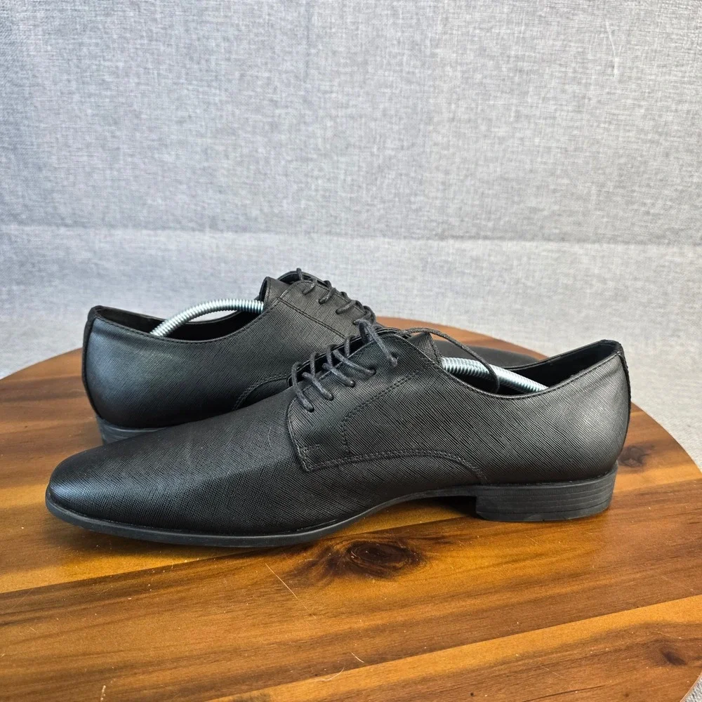 Abound Mens Black Textured Synthetic Lace Up Derby Dress Shoes Size 12M‎